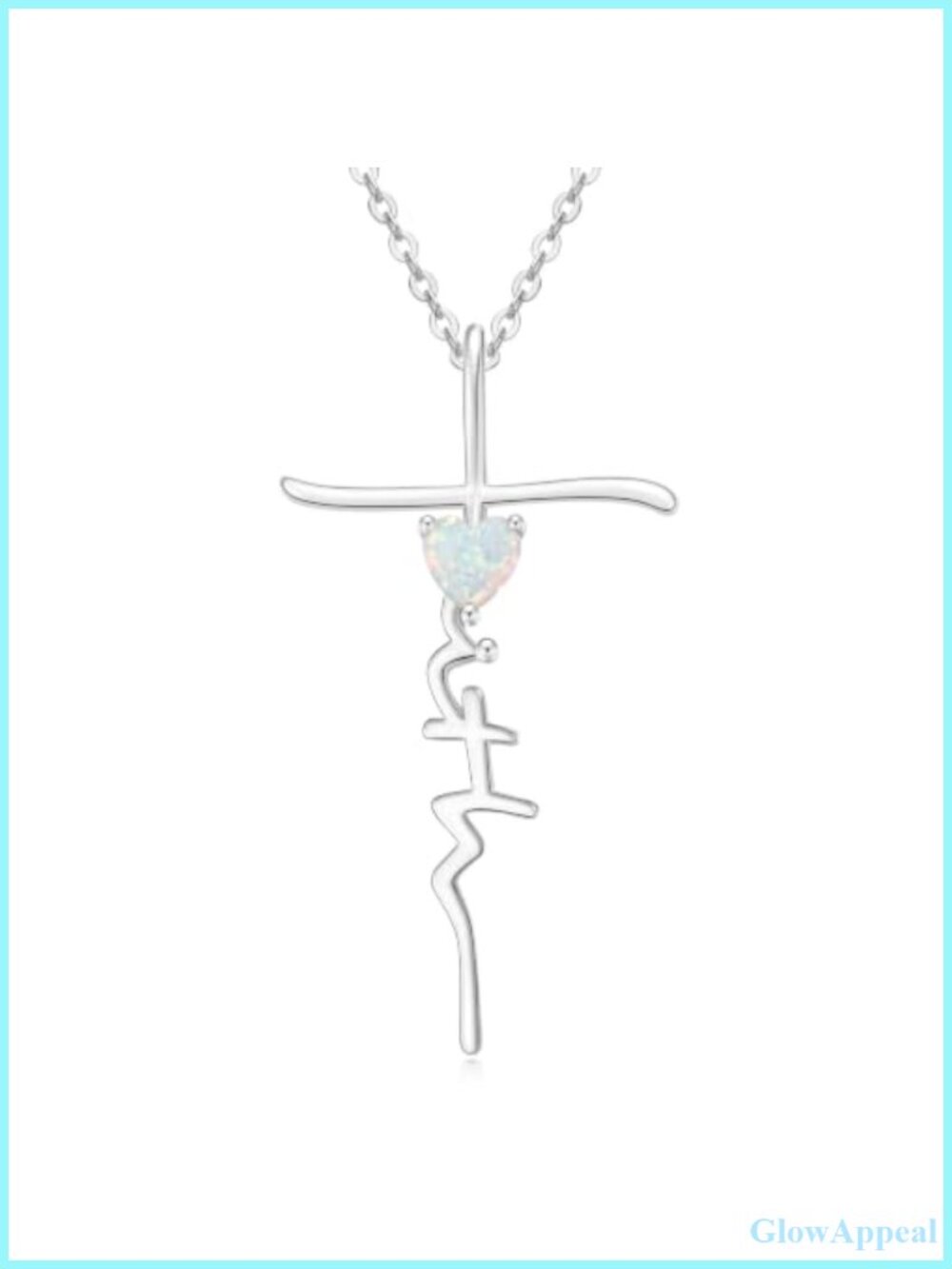 Heart Birthstone Cross Necklace White Gold Plated Christian Jewelry